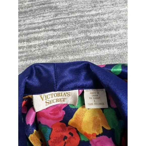 Vintage Victorias Secret Robe Large Multicolor‎ Floral Long Open Front Polyester - Picture 12 of 12